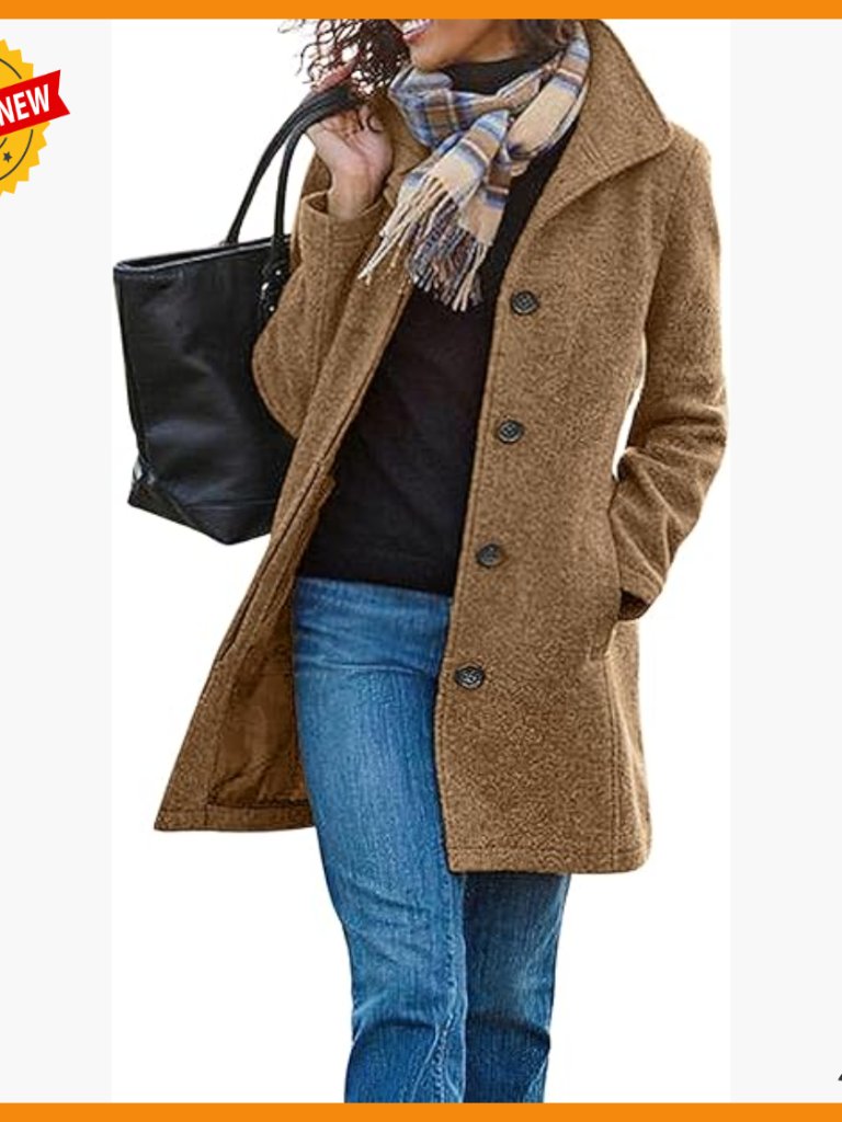 Women's Wool Blend Pea Coat Mid Length Relaxed Fit With Pockets